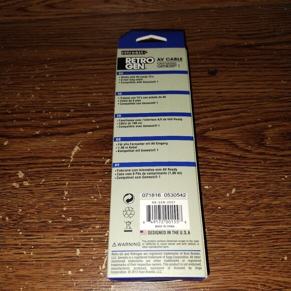 Retro-Gen AV Cables (Retro-bit, 2012) for Sega Genesis 1 (unopened) - Picture 2 of 2